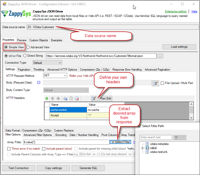 Configure API Connection - Simple Mode (User Interface Mode)
